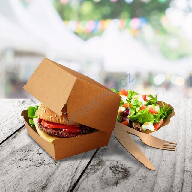 Burger boxy (PAP FSC Mix) nepromastitelné kraft 110 x 110 x 90 mm [50 ks] (48506)