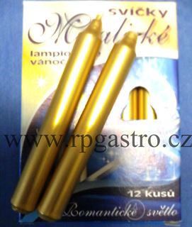 Vánoční svíčky na stromeček / do lampiónů metalické zlaté 12 ks (DKMZ) 2B,C , E5