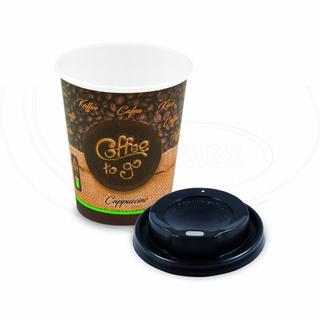 Papírový kelímek Coffee to go M 280 ml (PAP/PE) + víčko vypouklé černé Ø 80 mm (PS) [10 ks] (82228)