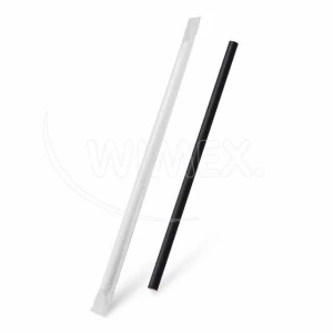 Slámky papírové Jumbo  černé Ø8 mm x 25cm jednotlivě balené [100 ks]  (40939)