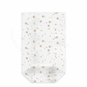 Sáček čirý (OPP) s křížovým dnem Hvězdy zlaté 14,5 x 23,5 + 6 cm [100 ks] (93114)