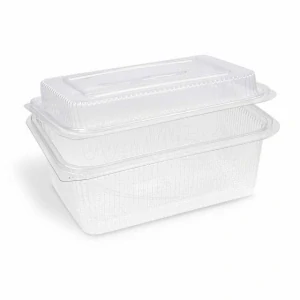 Miska hranatá průhledná s vypouklým víčkem 2000 ml + 450 ml (rPET) [50 ks] (77721)