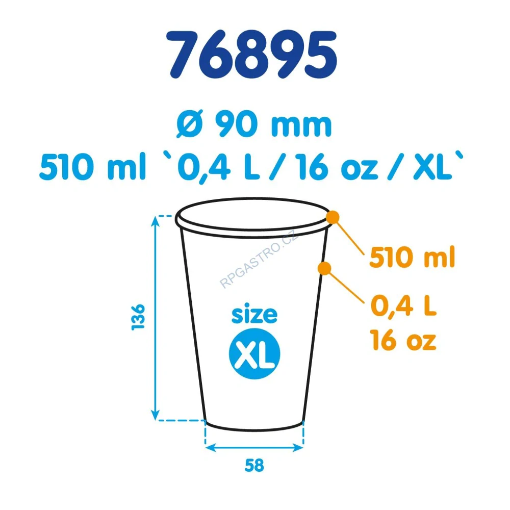 Papírový kelímek PREMIUM 510 ml, XL (Ø 90 mm) [25 ks] (76895)