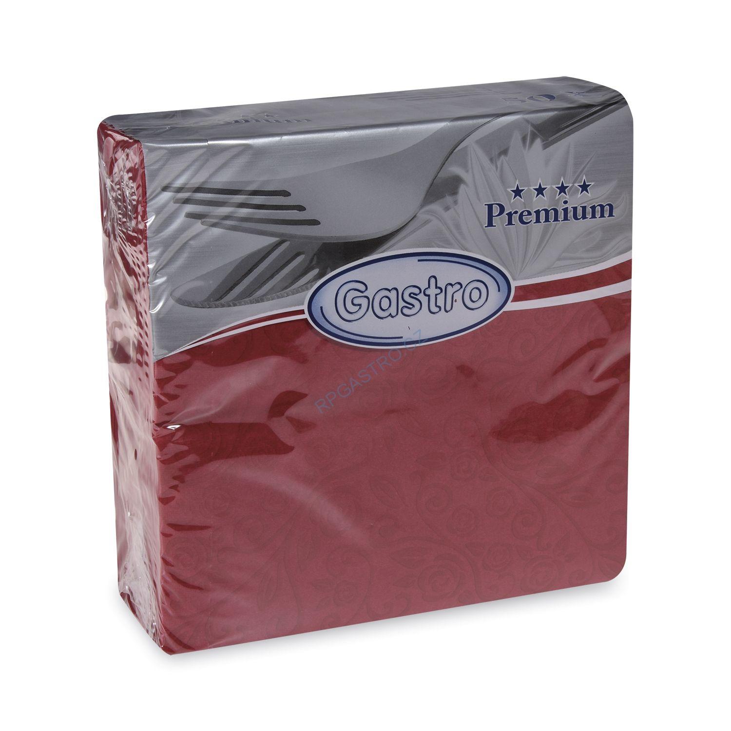 Ubrousky PREMIUM "dekor R" z netkané textilie bordové 40 x 40 cm [50 ks] (89208 - E12N)