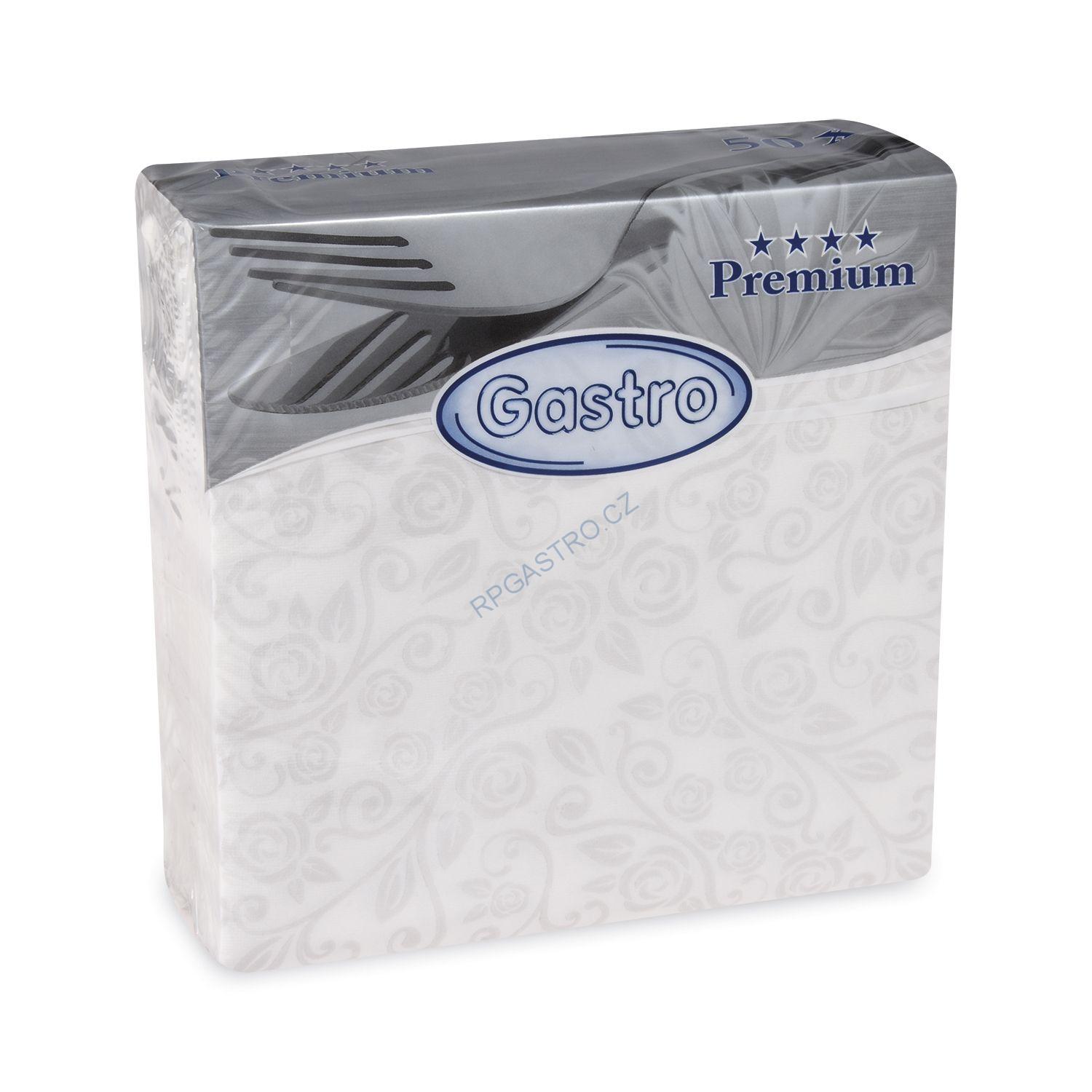 Ubrousky PREMIUM "dekor R" z netkané textilie bílé 40 x 40 cm [50 ks] (89200)