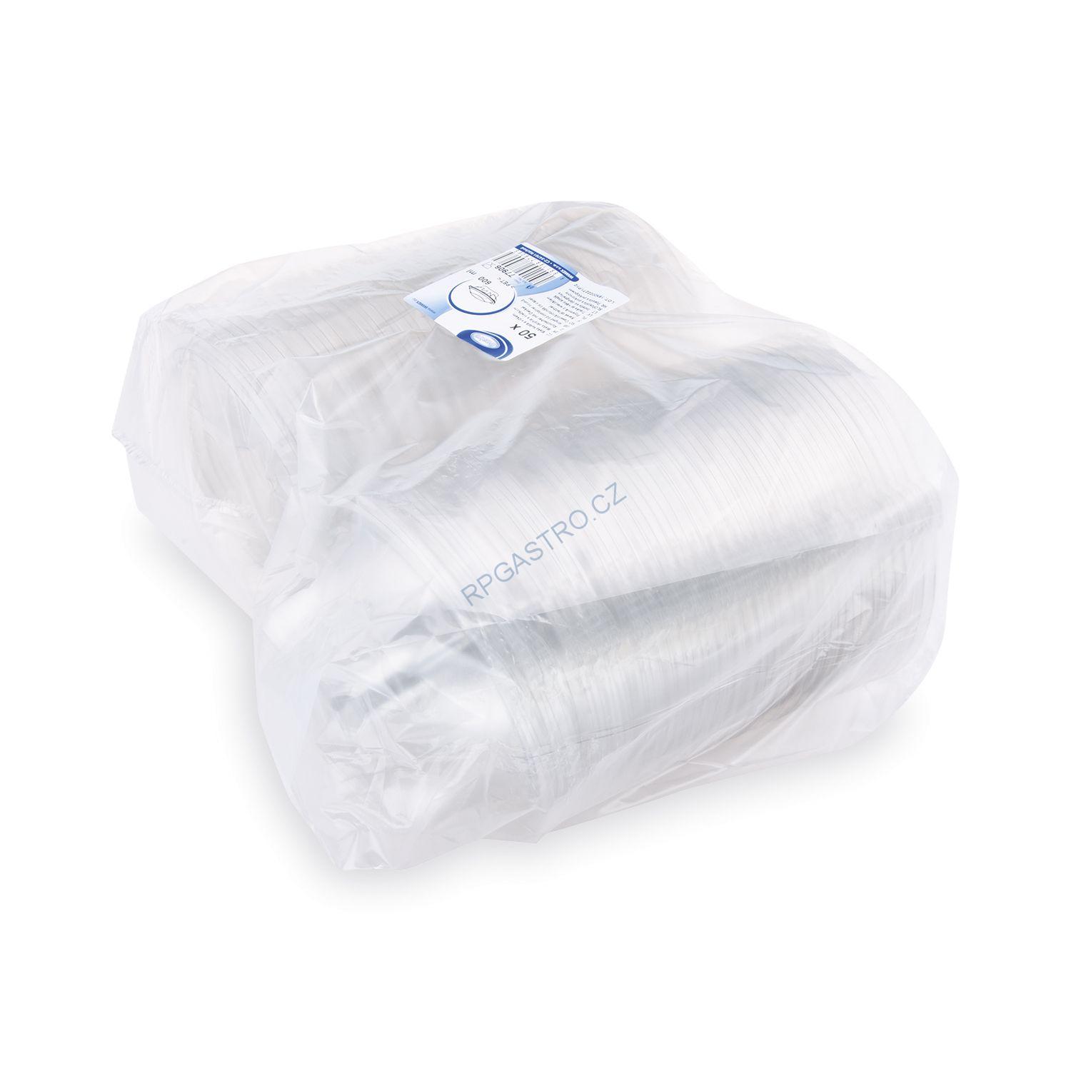 Miska kulatá průhledná s víčkem 600 ml (rPET) [50 ks] (77906)