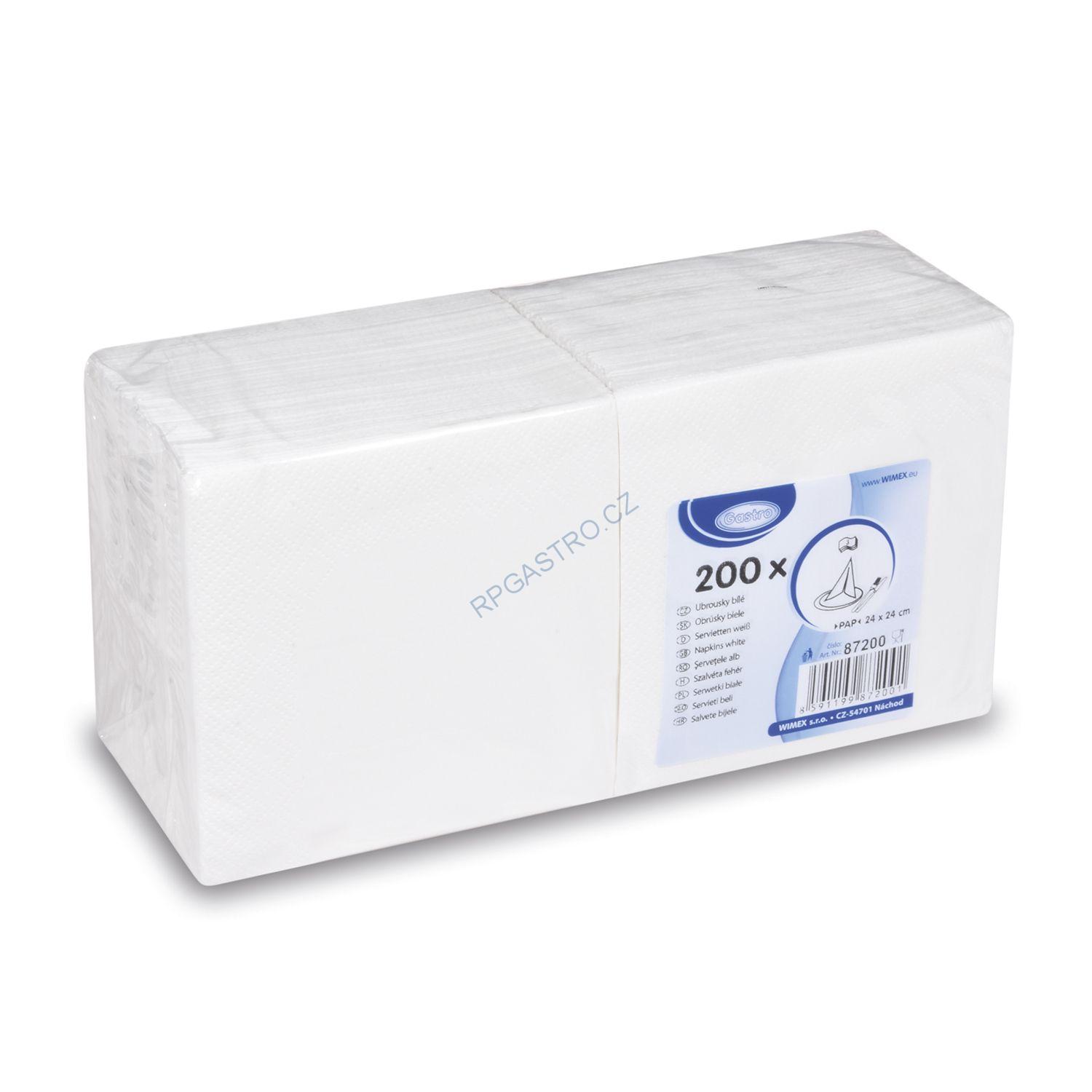 Ubrousky 3-vrstvé 24 x 24 cm bílé [200 ks] (87200)