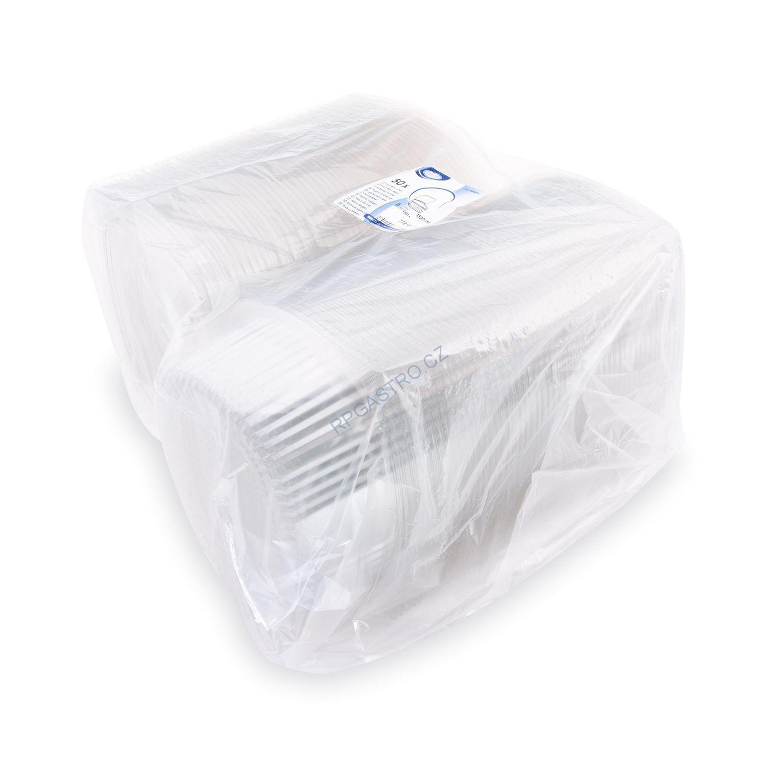 Miska oválná průhledná s víčkem 1500 ml (rPET) [50 ks] (77815)
