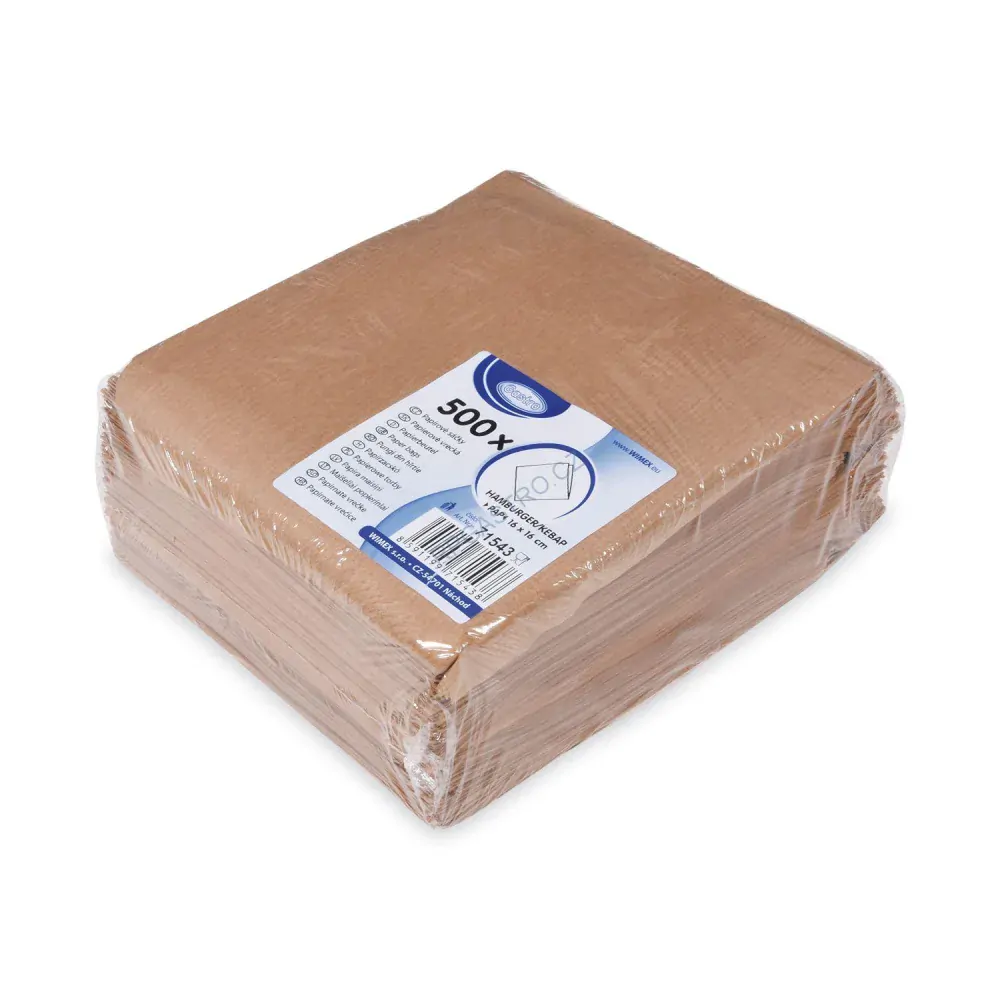Papírové sáčky HAMBURGER/KEBAB hnědé 16 x 16 cm [500 ks] (71543 - 10D)
