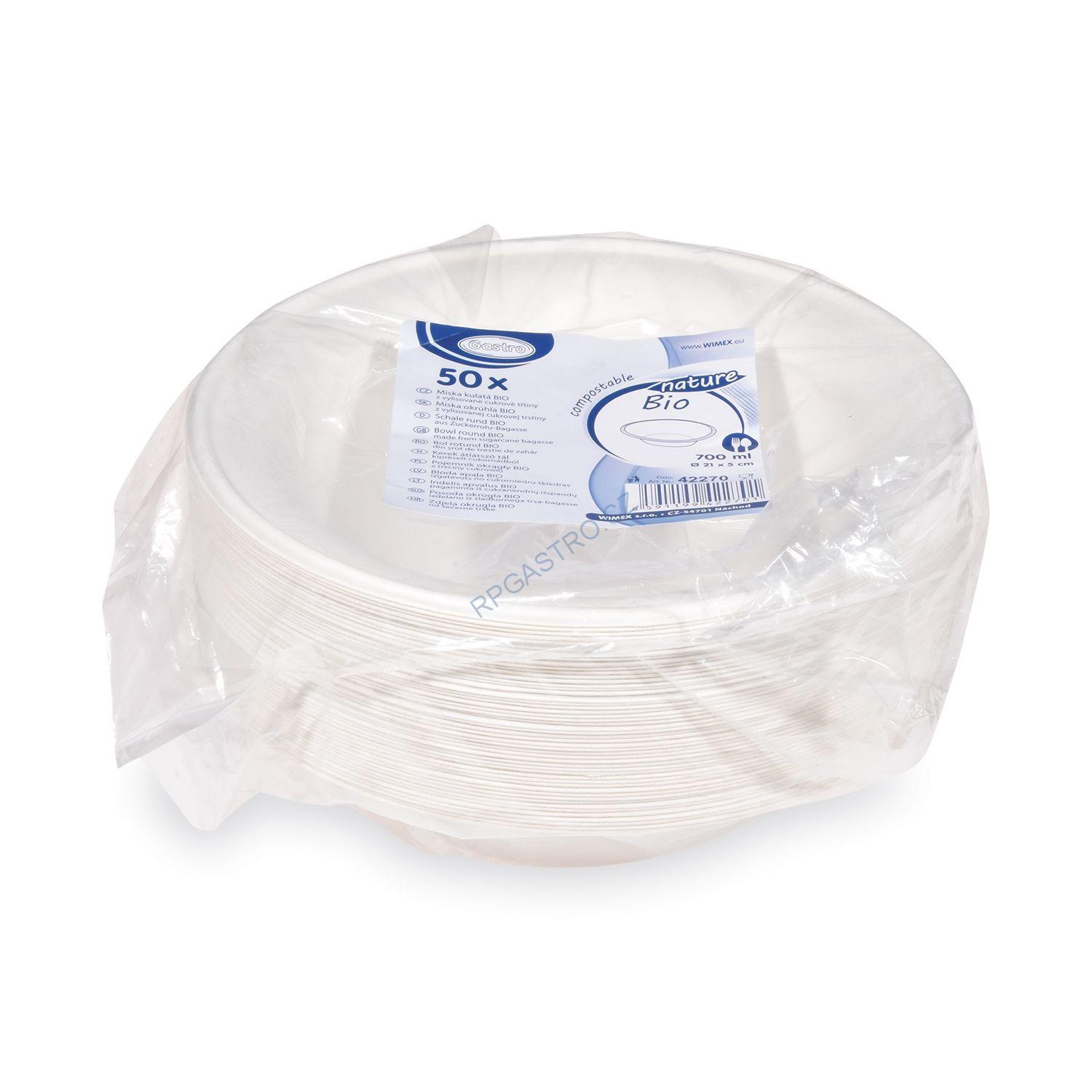 Miska kulatá BIO cukrová třtina 700 ml, Ø 21 x 5 cm [50 ks] (42270)