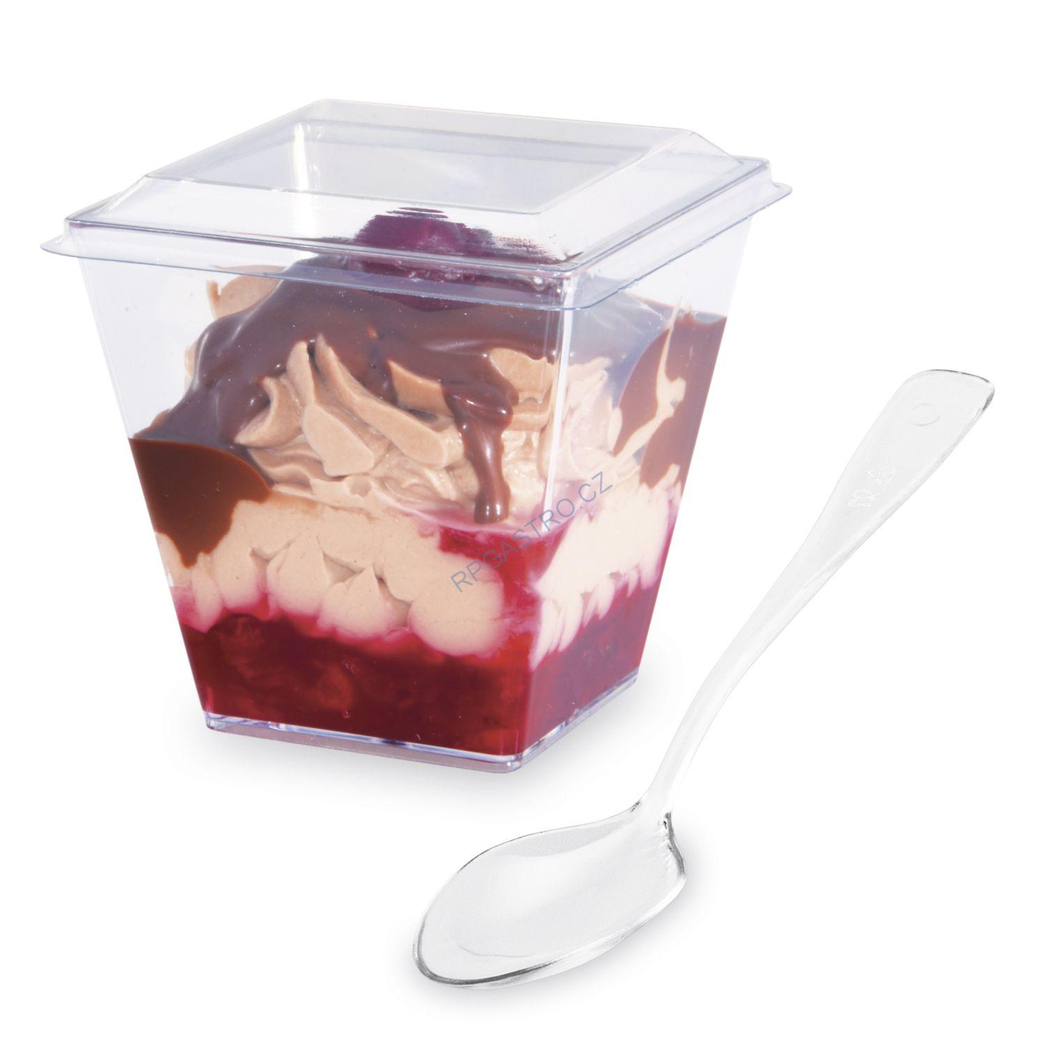 Fingerfood kelímek na Panna Cottu hranatý, čirý 7,2 x 7,2 x 7,2 cm - 230 ml [1 ks] (66331.1-3B)