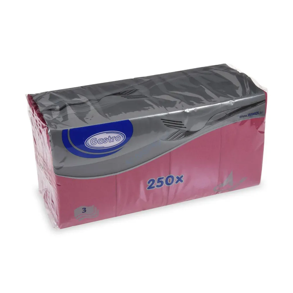 Ubrousky 3-vrstvé 33 x 33 cm, 1/8 skládané, bordové [250 ks] (87908)