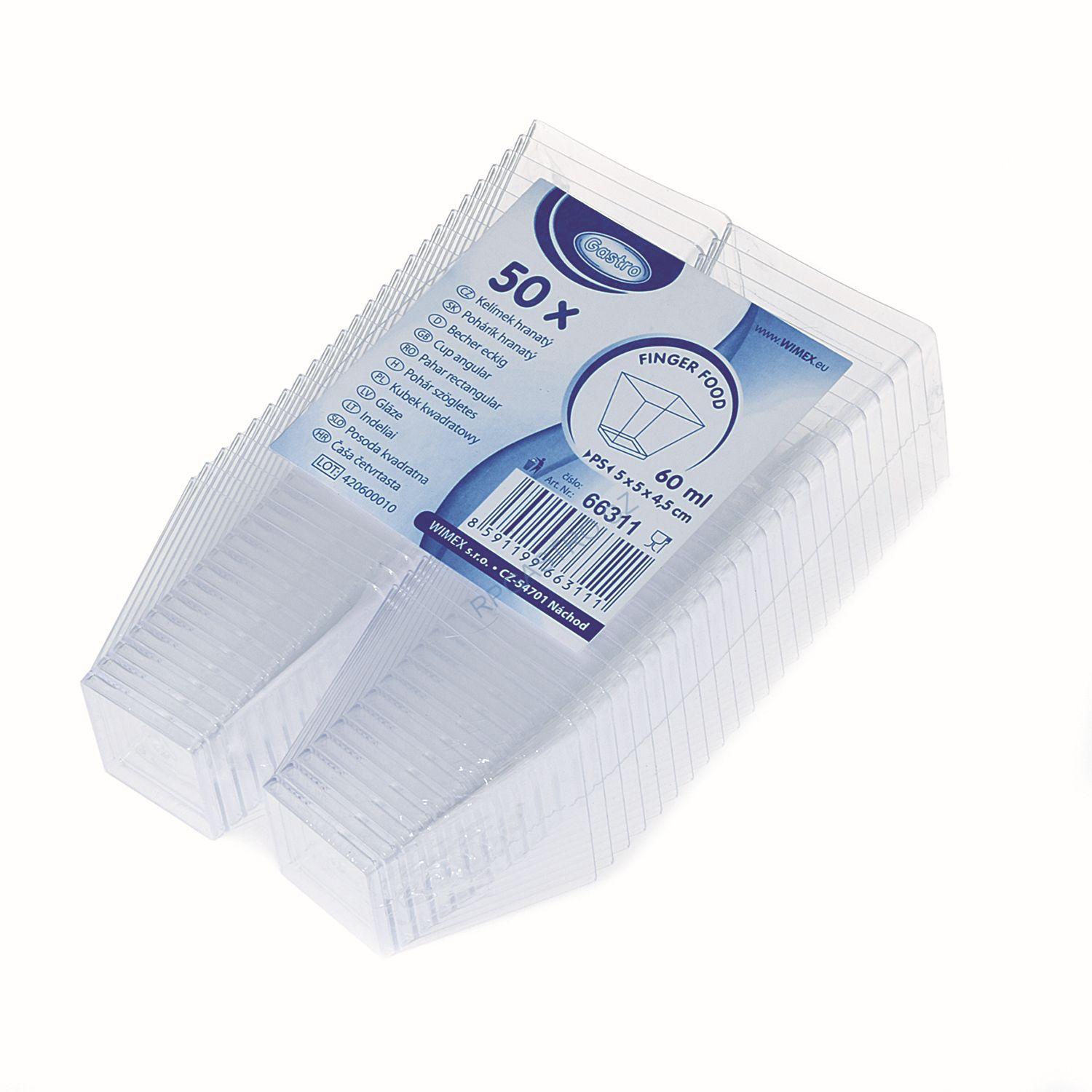 Fingerfood kelímek na Panna Cottu hranatý, čirý  5 x 5 x 4,5 cm - 60 ml  [50 ks] (66311) 3A