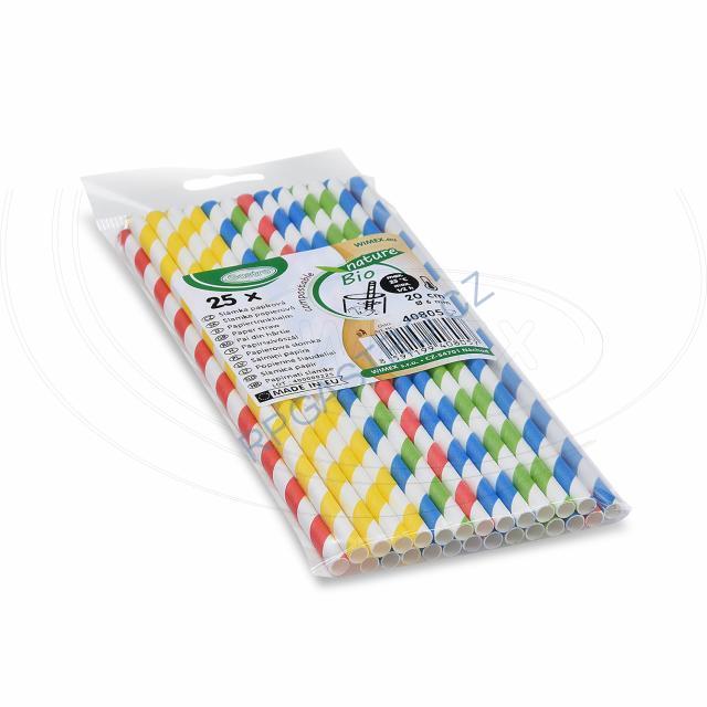 Slámky papírové rovné, barevný mix, spirála 20 cm, Ø 6 mm [25 ks] (40806 - 8B)