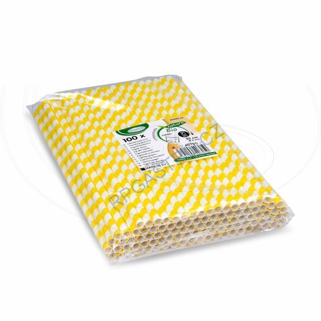 Slámky papírové JUMBO žlutá spirála 25 cm, Ø 8 mm [100 ks] (40705)