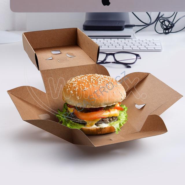Burger box (PAP - FSC Mix) rozkládací nepromastitelný kraft kraft 145 x 145 x 150 mm [50 ks]  (48505)