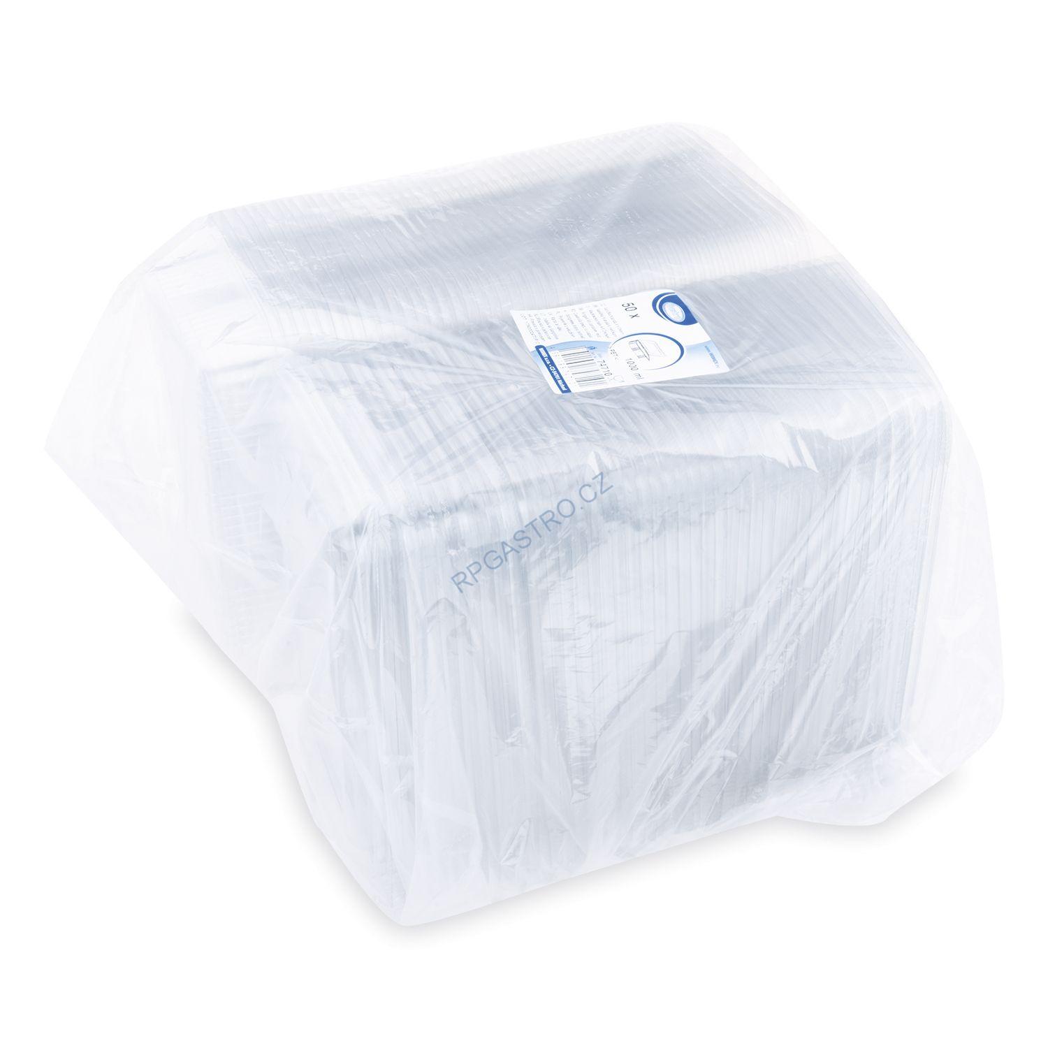 Vanička hranatá průhledná s víčkem 1000 ml (rPET) [50 ks] (74710 - CH5N)