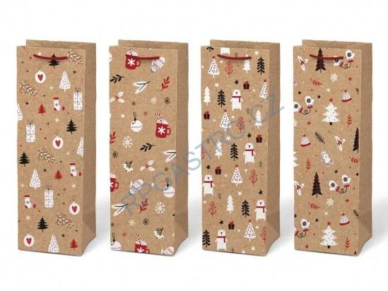 Papírová taška na lahev vánoční kraft T12 V29 12 x 36 x 10 cm, 1 ks (5252721.4)