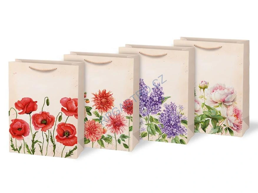 Papírová taška dárková vel.T5 s květinami, motiv 3, 260x340x140 mm (5252755.3)