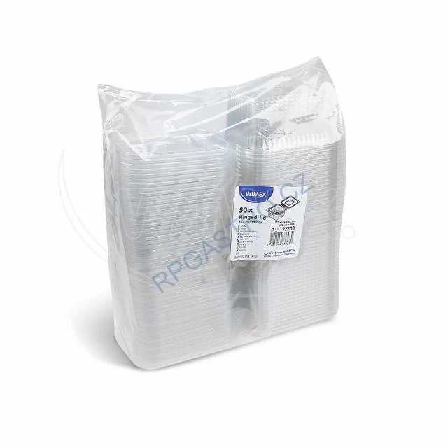 Miska hranatá průhledná s integrovaným víčkem 375 ml (rPET) [50 ks] (77703 )