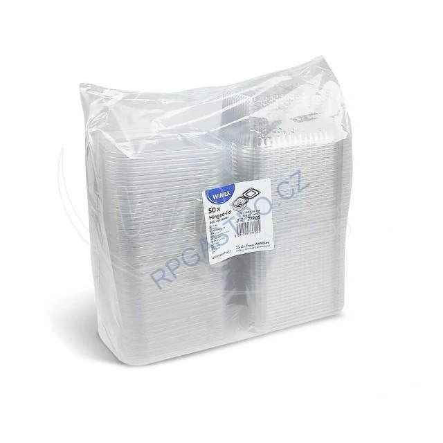 Miska hranatá průhledná s integrovaným víčkem 500 ml (rPET) [50 ks] (77705 )