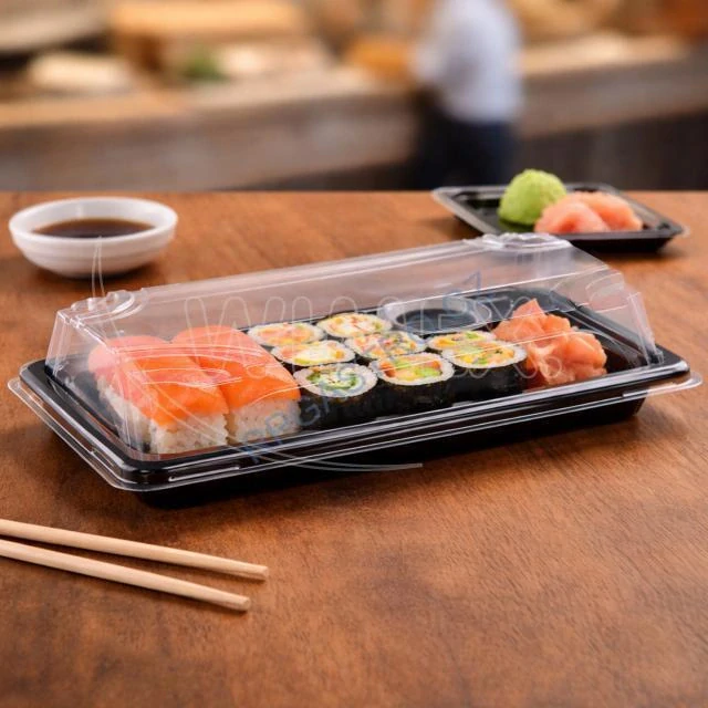 Miska na Sushi (PP/rPET)  černá + víčko průhledné 165 x 118 x 45mm [50sad] (74503)
