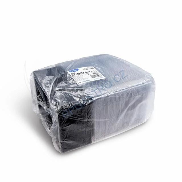 Miska na Sushi (PP/rPET)  černá + víčko průhledné 217 x 136 x 45mm [50sad] (74507)