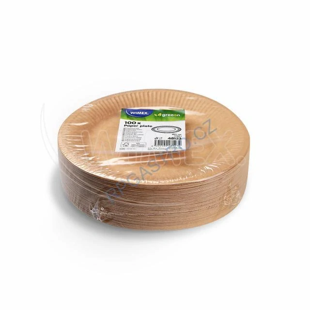 Papírové talíře mělké, hnědé Ø 23 cm [100 ks] (48123-3C)