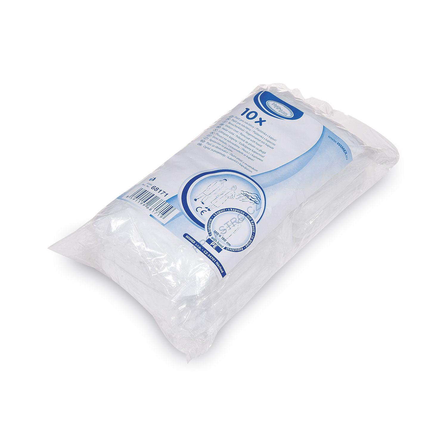 Plášť pro návštěvy / Pláštěnka s kapucí (PE) [10 ks] (68171)