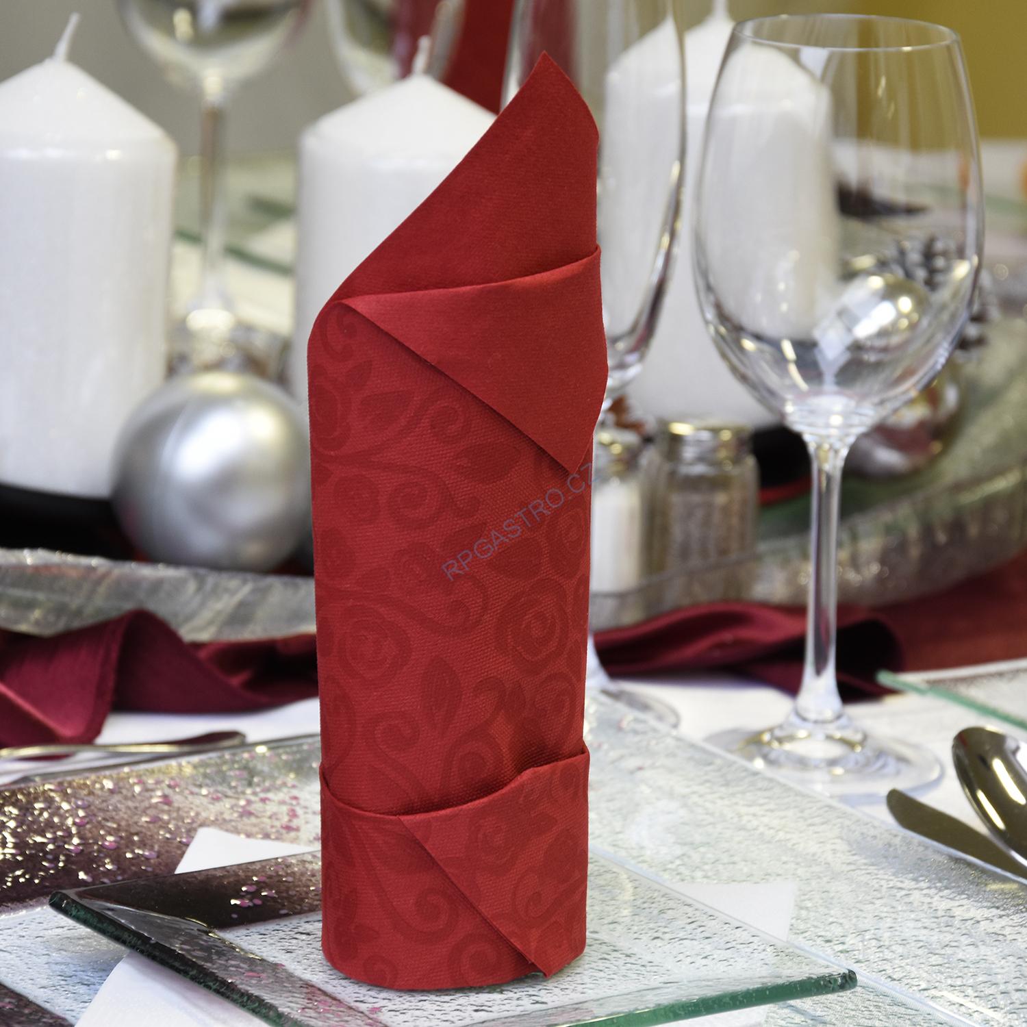 Ubrousky PREMIUM "dekor R" z netkané textilie bordové 40 x 40 cm [50 ks] (89208 - E12N)