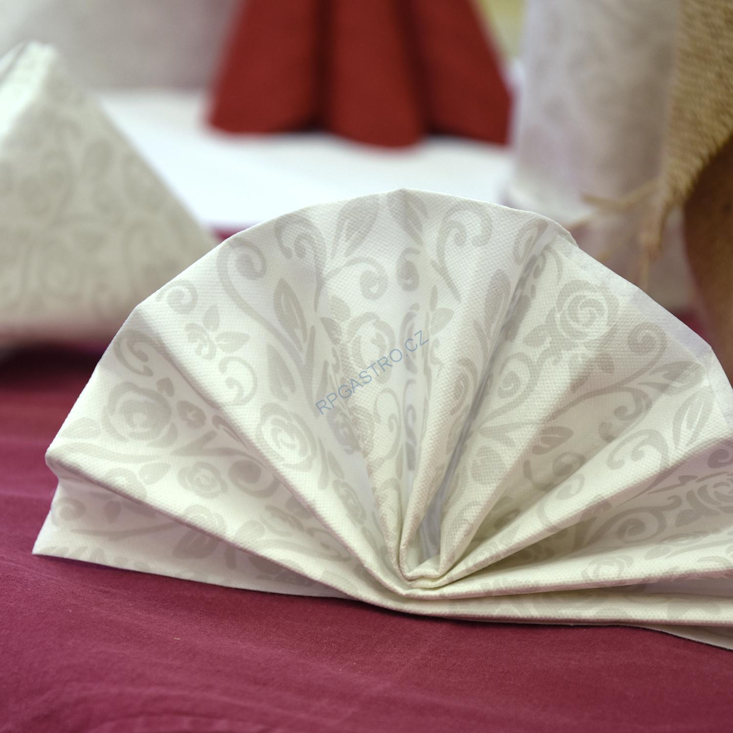 Ubrousky PREMIUM "dekor R" z netkané textilie bílé 40 x 40 cm [50 ks] (89200)