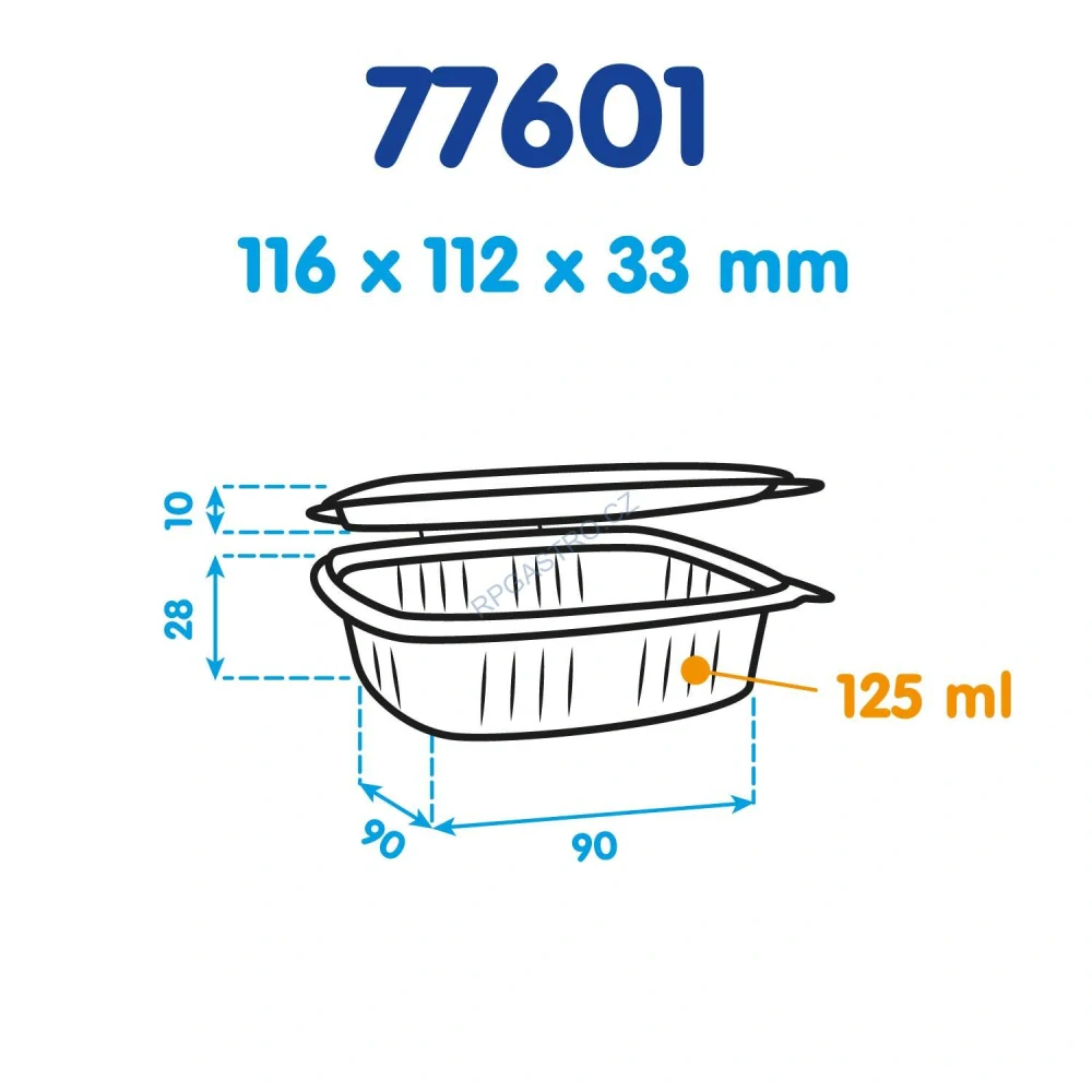 Miska hranatá průhledná s víčkem 125 ml (rPET) [50 ks] (77601 - CH4)