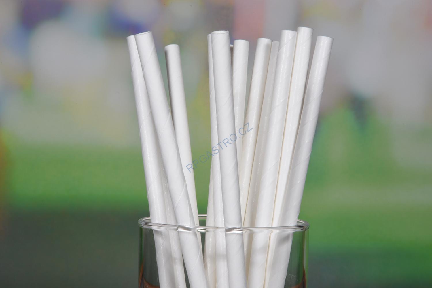 Slámky papírové JUMBO bílé 25 cm, Ø 8 mm [100 ks] (40900)