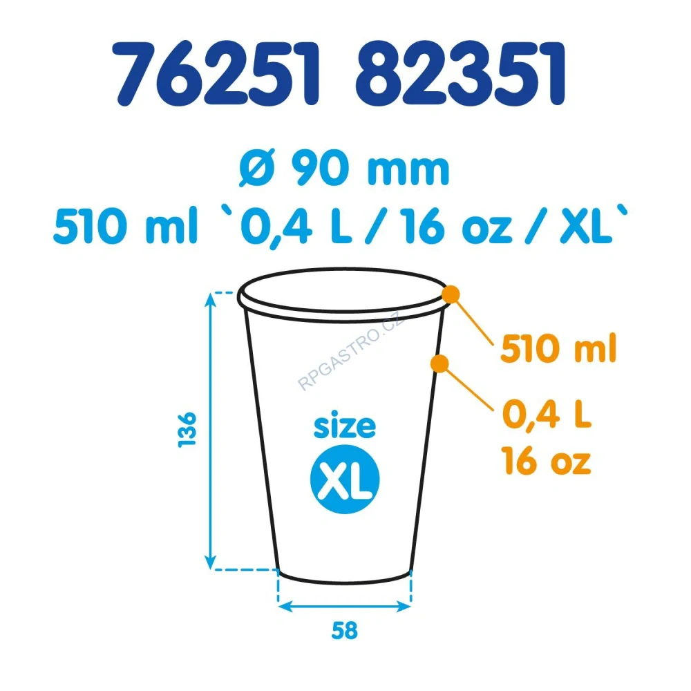 Papírový kelímek bílý 510 ml, XL (Ø 90 mm) [10 ks] (82351)