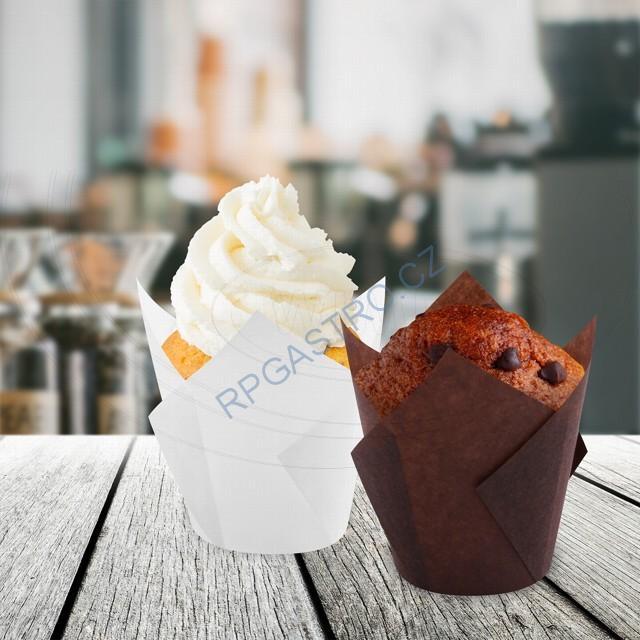 Cukrářské košíčky TULIP hnědé Ø 5 x 8,5 cm (16 x 16 cm) [100 ks] (72716)