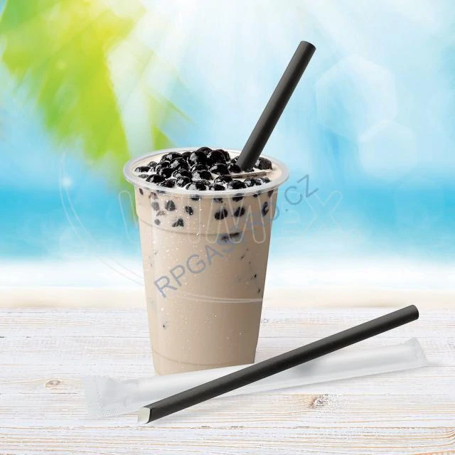 Slámky papírové Bubble Tea černé Ø12mm x 21cm jednotlivě balené [100 ks]  (40999)