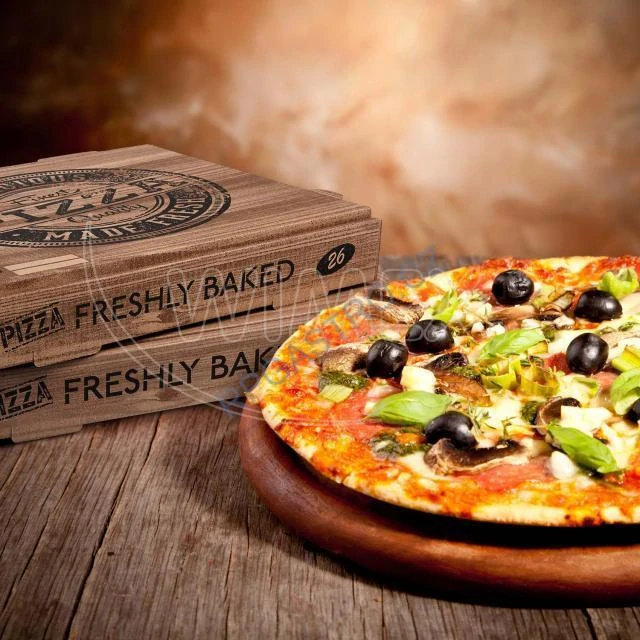 Krabice na pizzu (mikrovlnitá lepenka) kraft 28 x 28 x 4 cm [100 ks](71828)