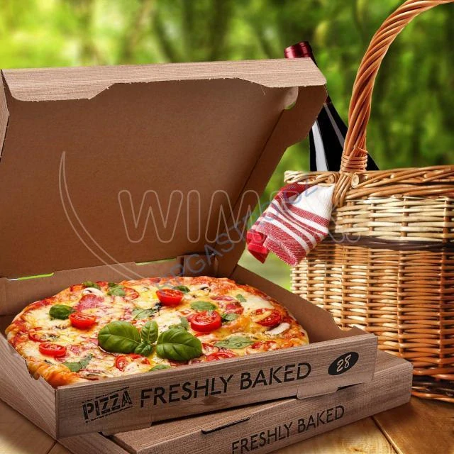 Krabice na pizzu (mikrovlnitá lepenka) kraft 33 x 33 x 4 cm [100 ks] (71833)