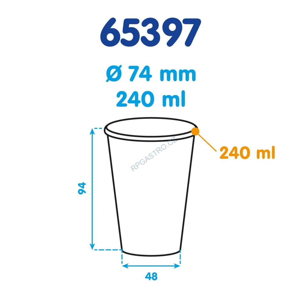 Papírové kelímky světle modré (PAP/PE) (Ø 74 mm), 240 ml [10 ks] (65397)