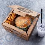 NEPOSÍLÁME - Burger box (mikrovlnitá lepenka) 2dílný kraft s potiskem 210 x 160 x 100 mm [100 ks] (71821)