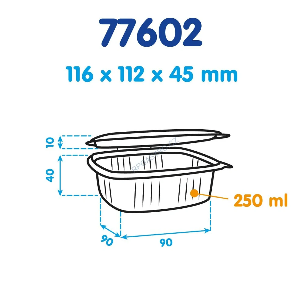 Miska hranatá průhledná s integrovaným víčkem 250 ml (rPET) [50 ks] (77702 - CH4A)