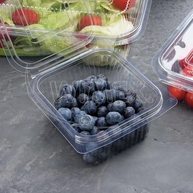 Miska hranatá průhledná s integrovaným víčkem 375 ml (rPET) [50 ks] (77703 )