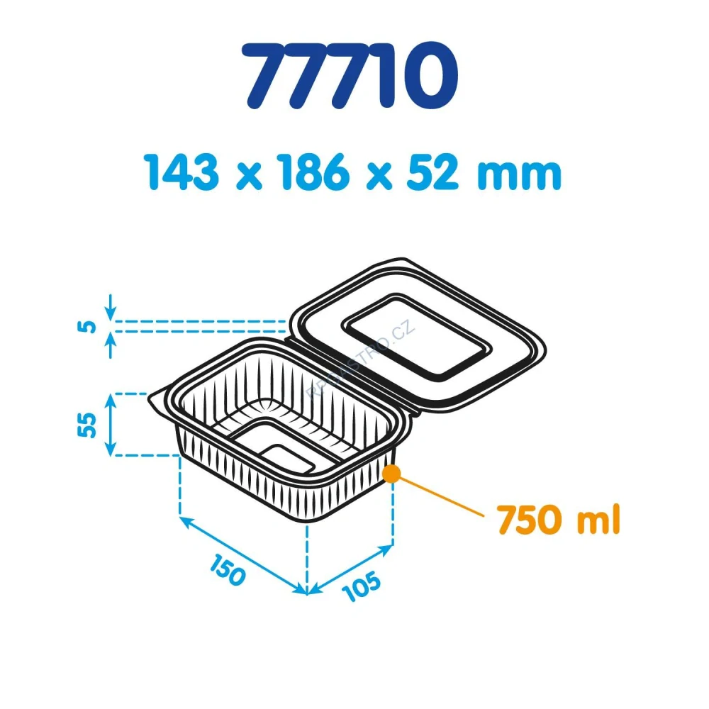 Miska hranatá průhledná s integrovaným víčkem 1000 ml (rPET) [50 ks] (77710 )