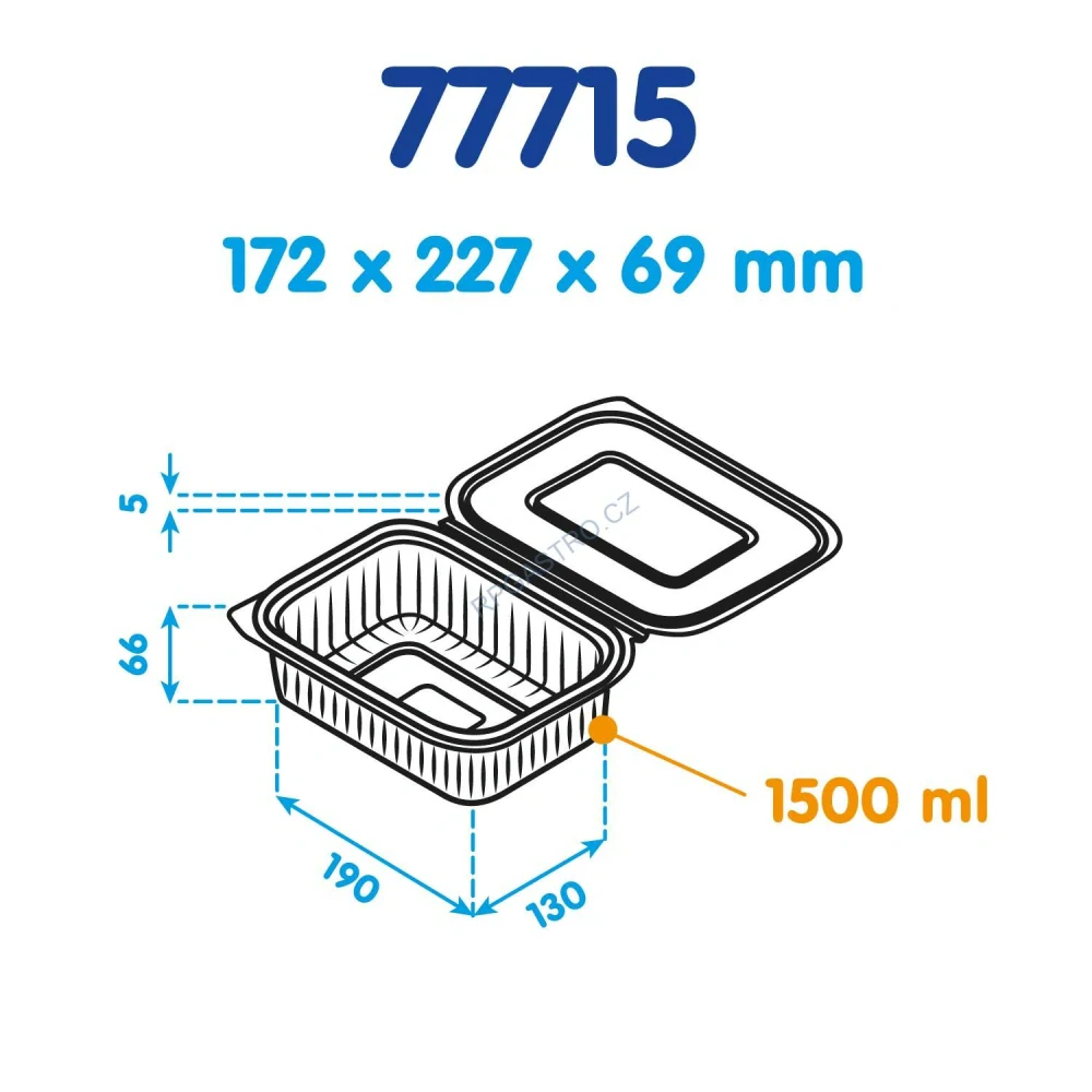 Miska hranatá průhledná s integrovaným víčkem 1500 ml (rPET) [50 ks] (77715 )