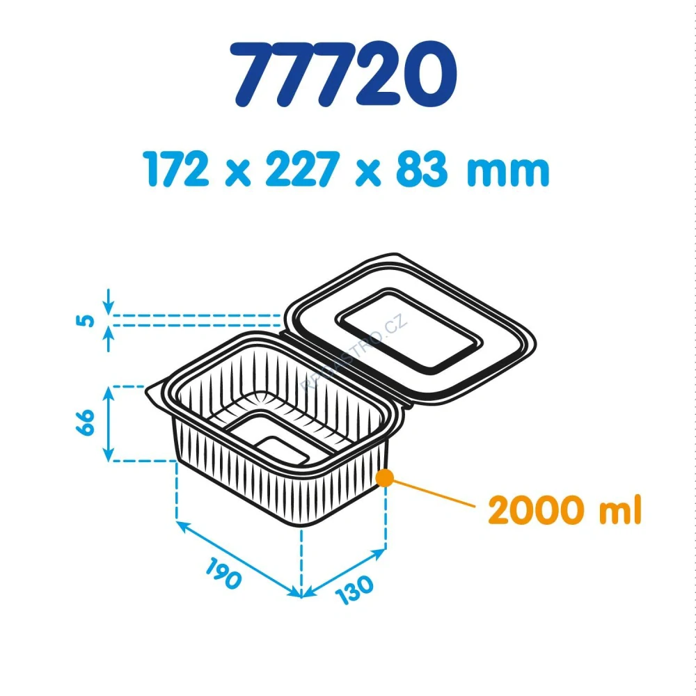 Miska hranatá průhledná s integrovaným víčkem 2000 ml (rPET) [50 ks] (77720 )