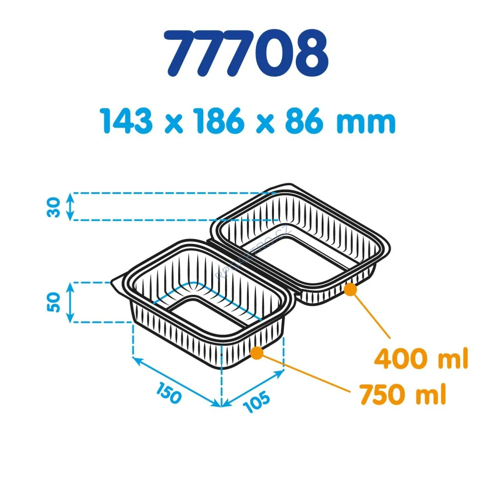NEPOSÍLÁME - Miska hranatá průhledná s vypouklým víčkem 750 ml + 400 ml (rPET) [50 ks] Pouze osobní odběr (77708)
