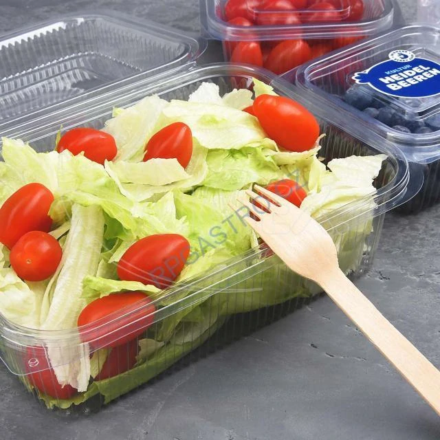 Miska hranatá průhledná s vypouklým víčkem 1500 ml + 450 ml (rPET) [50 ks] (77716)