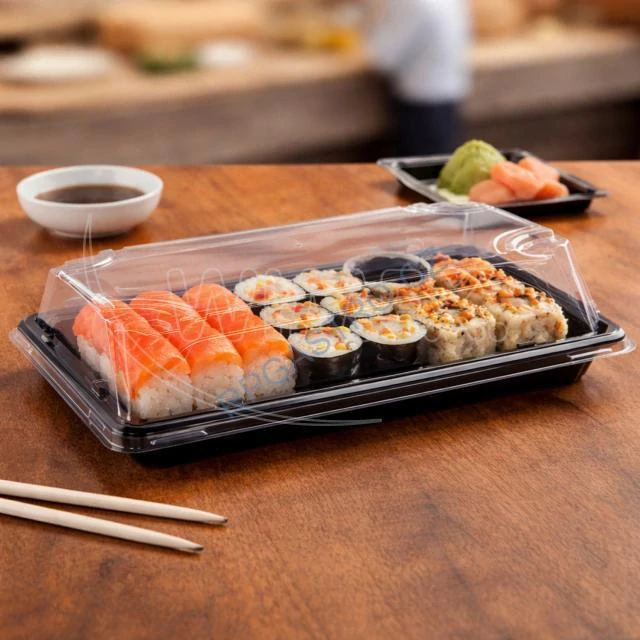 Miska na Sushi (PP/rPET)  černá + víčko průhledné 188 x 130 x 45mm [50sad] (74505)