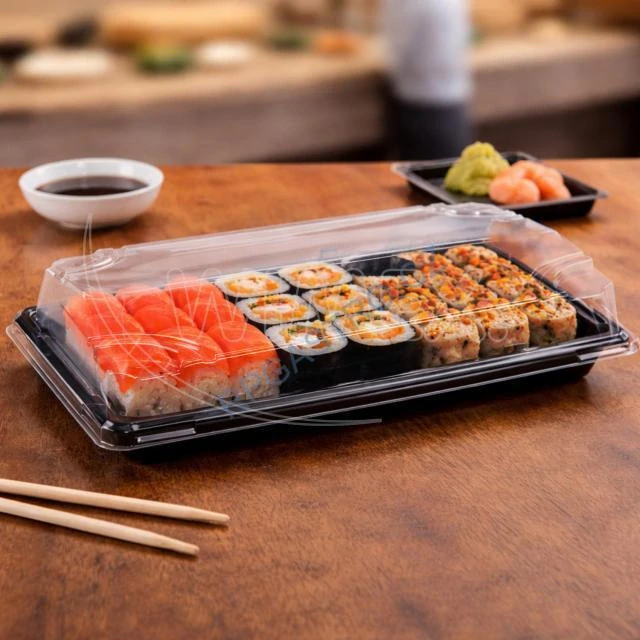 Miska na Sushi (PP/rPET)  černá + víčko průhledné 217 x 136 x 45mm [50sad] (74507)