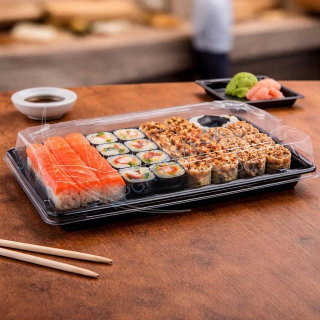 Miska na Sushi (PP/rPET)  černá + víčko průhledné 260 x 190 x 45mm [50sad] (74511)